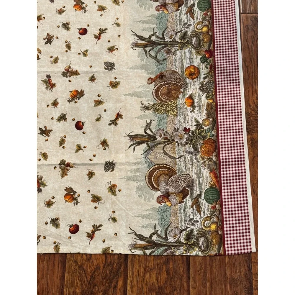 Springs Industries Harvest Toile Wide Thanksgiving Tablecloth Turkey Red Gingham